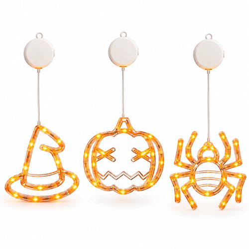 Halloween Hanging Window Lights – 3-Pack, Warm Orange