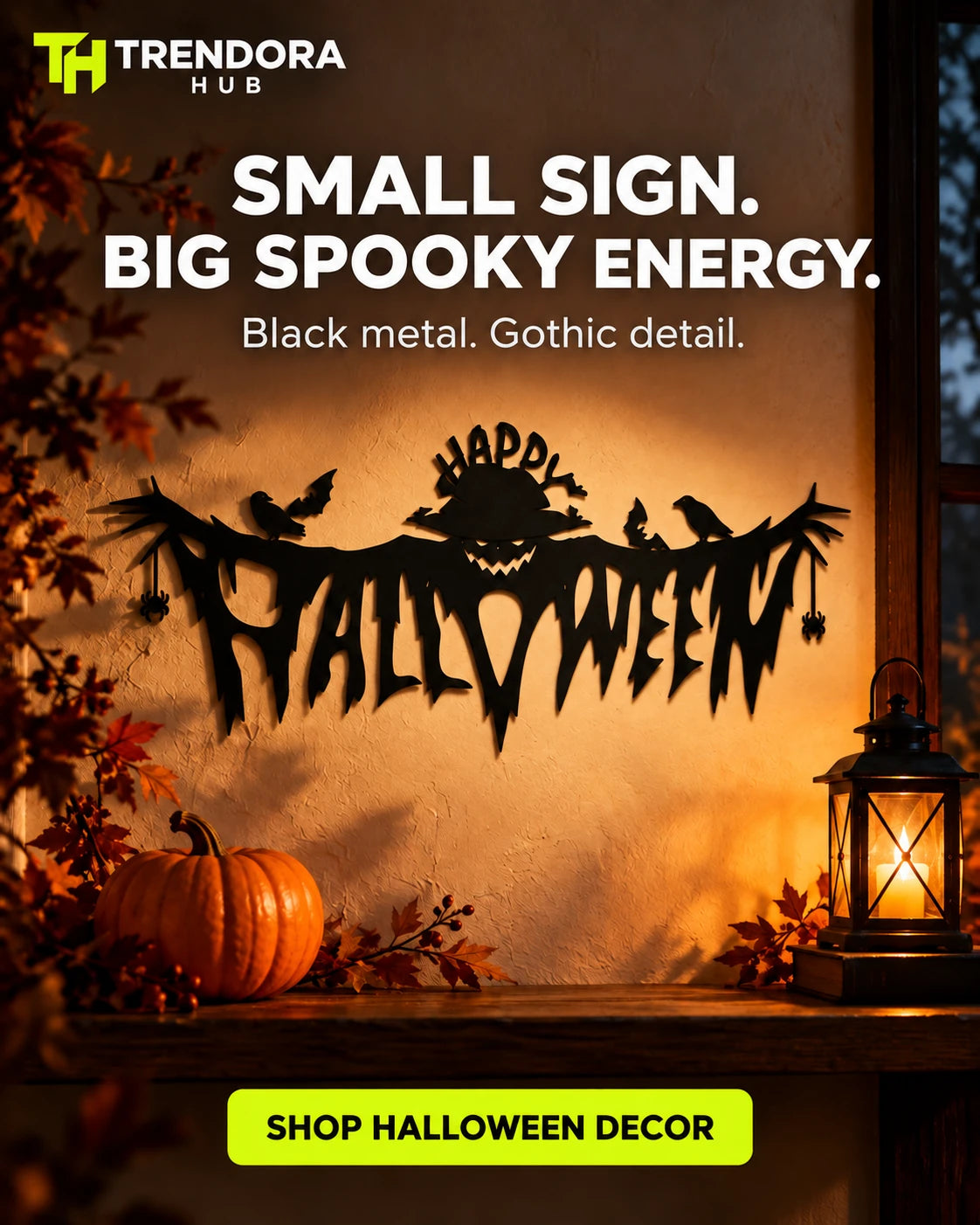 Gothic Happy Halloween Metal Wall Sign