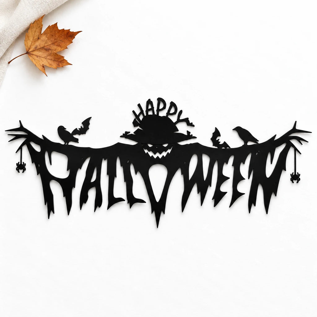 Gothic Happy Halloween Metal Wall Sign
