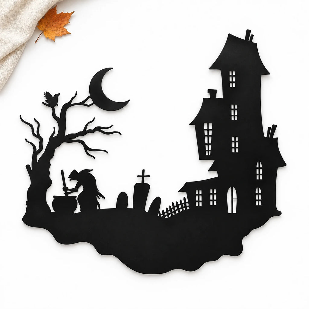 Haunted House & Witch Metal Wall Art