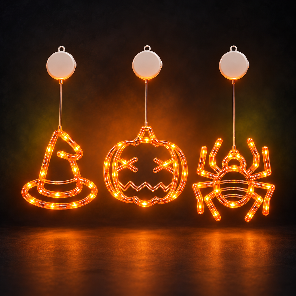 Halloween Hanging Window Lights – 3-Pack, Warm Orange